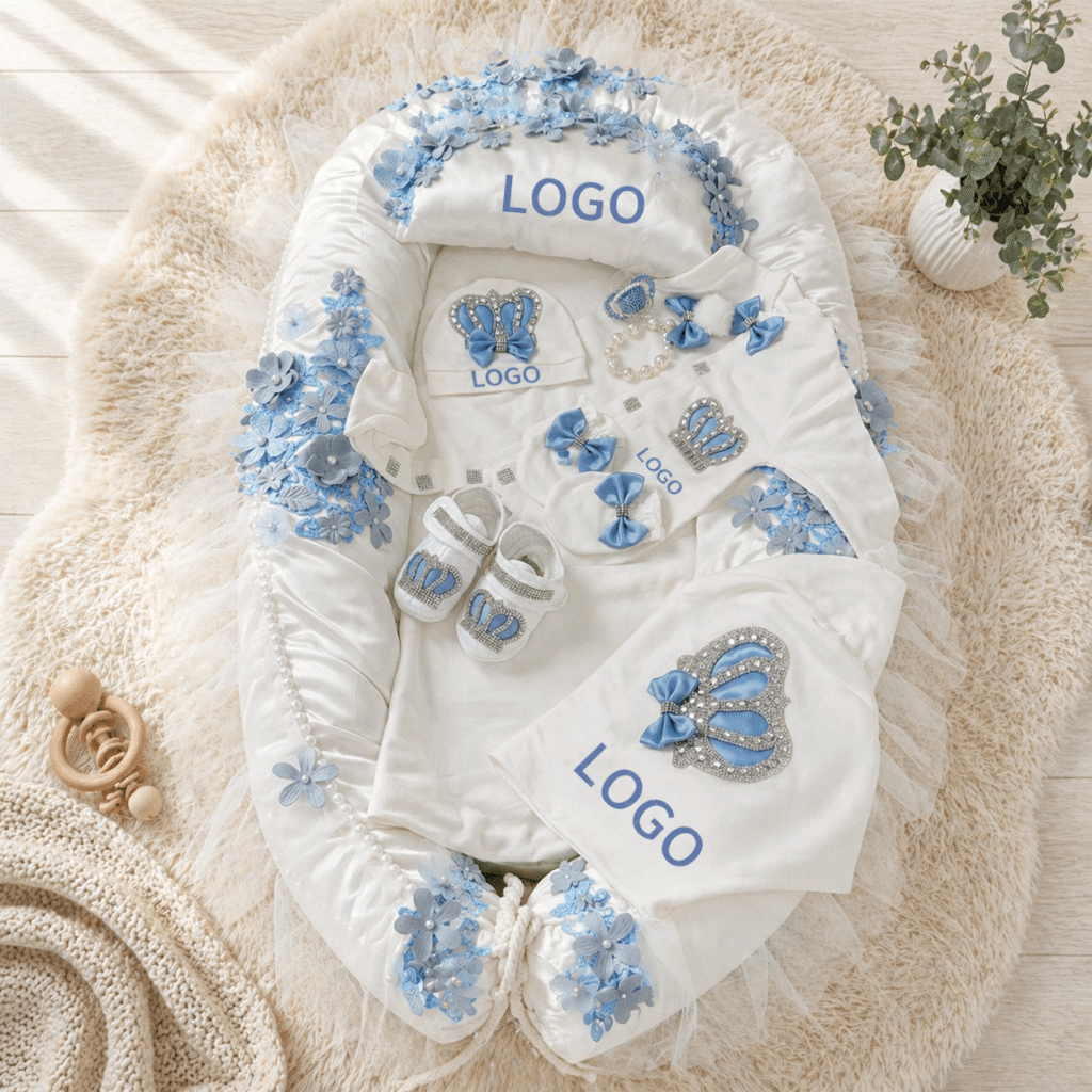 Blue Floral Personalized Baby Gift Set