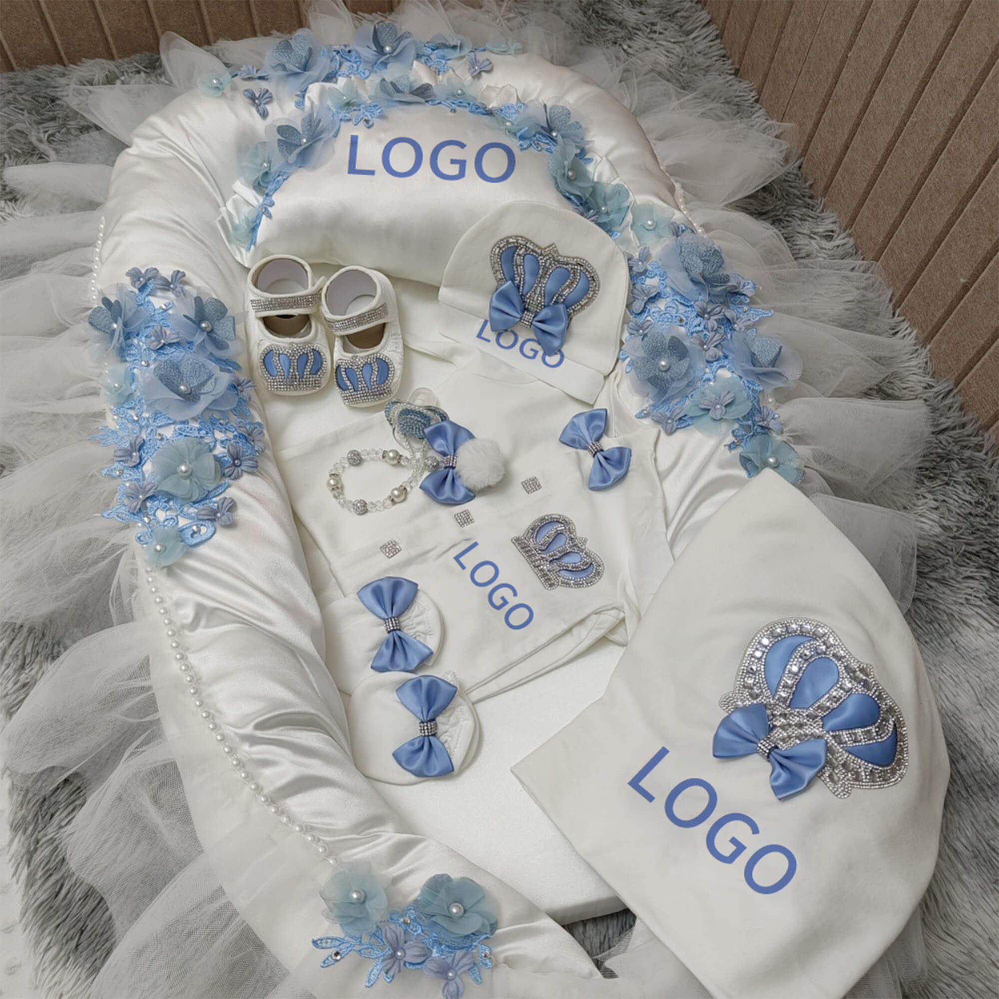 Blue Floral Personalized Baby Gift Set image 6