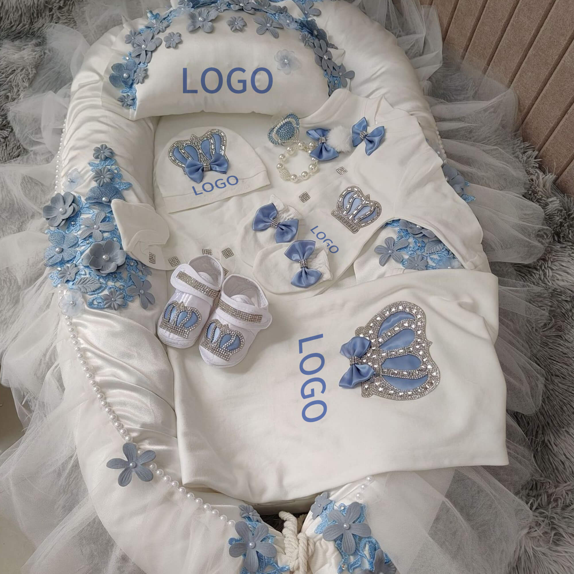 Blue Floral Personalized Baby Gift Set image 7