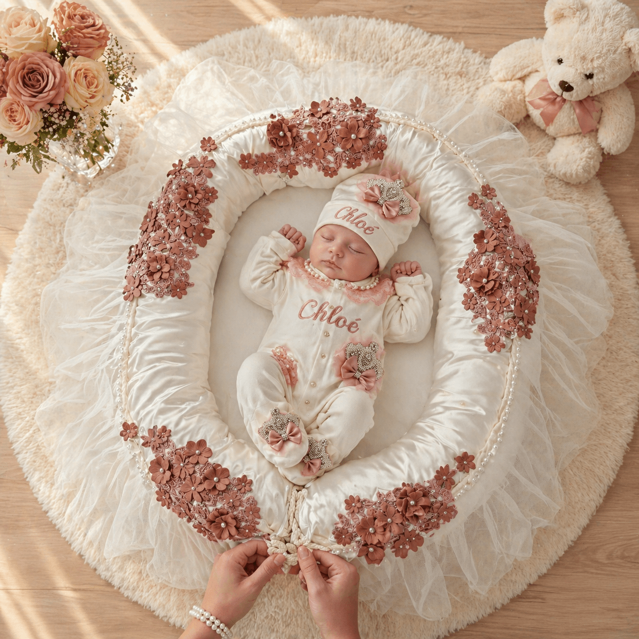Personalized Pink Floral Baby Gift Set