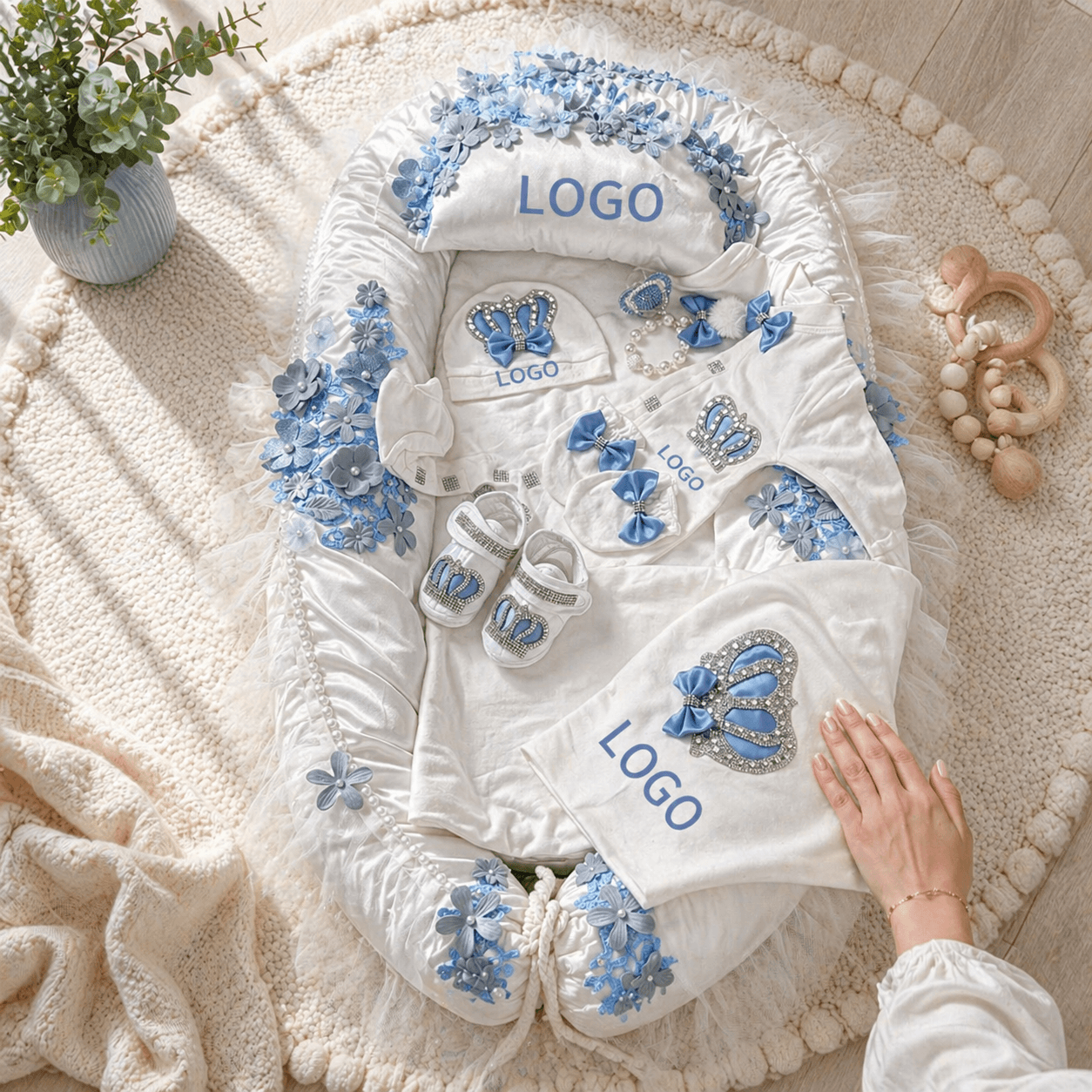 Blue Floral Personalized Baby Gift Set image 1