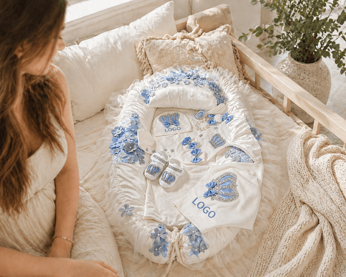 Blue Floral Personalized Baby Gift Set image 2