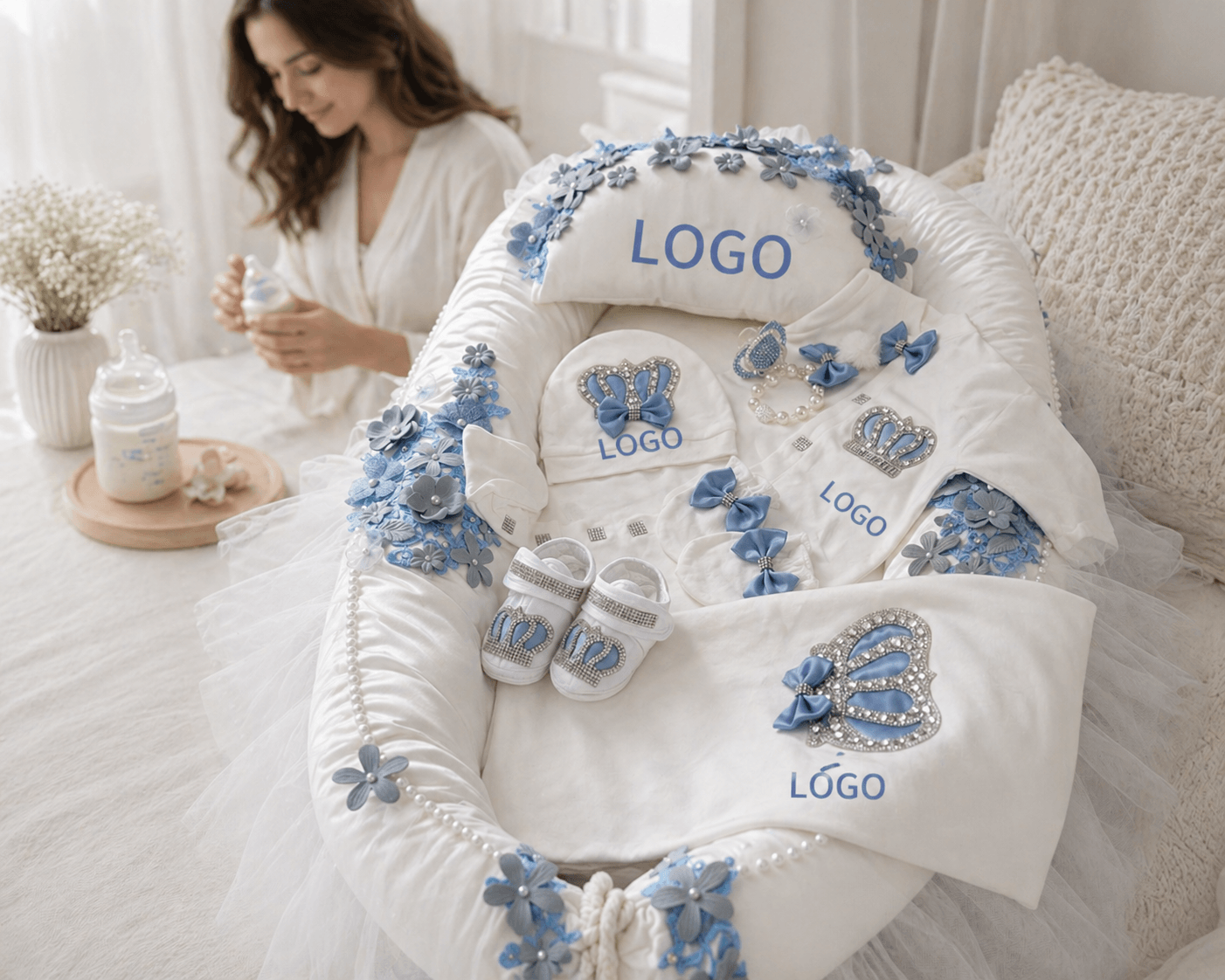 Blue Floral Personalized Baby Gift Set image 4