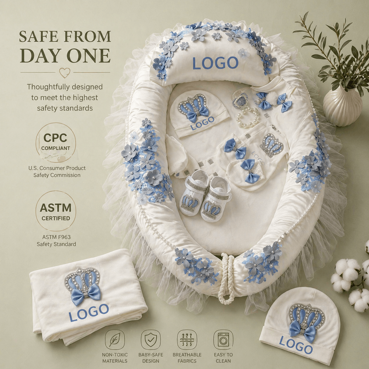Blue Floral Personalized Baby Gift Set image 6