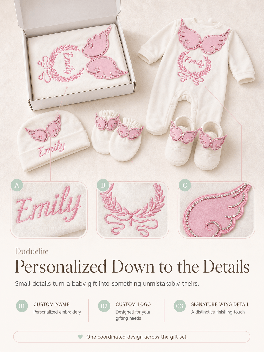 Personalized newborn baby gift set with custom name logo and gift box