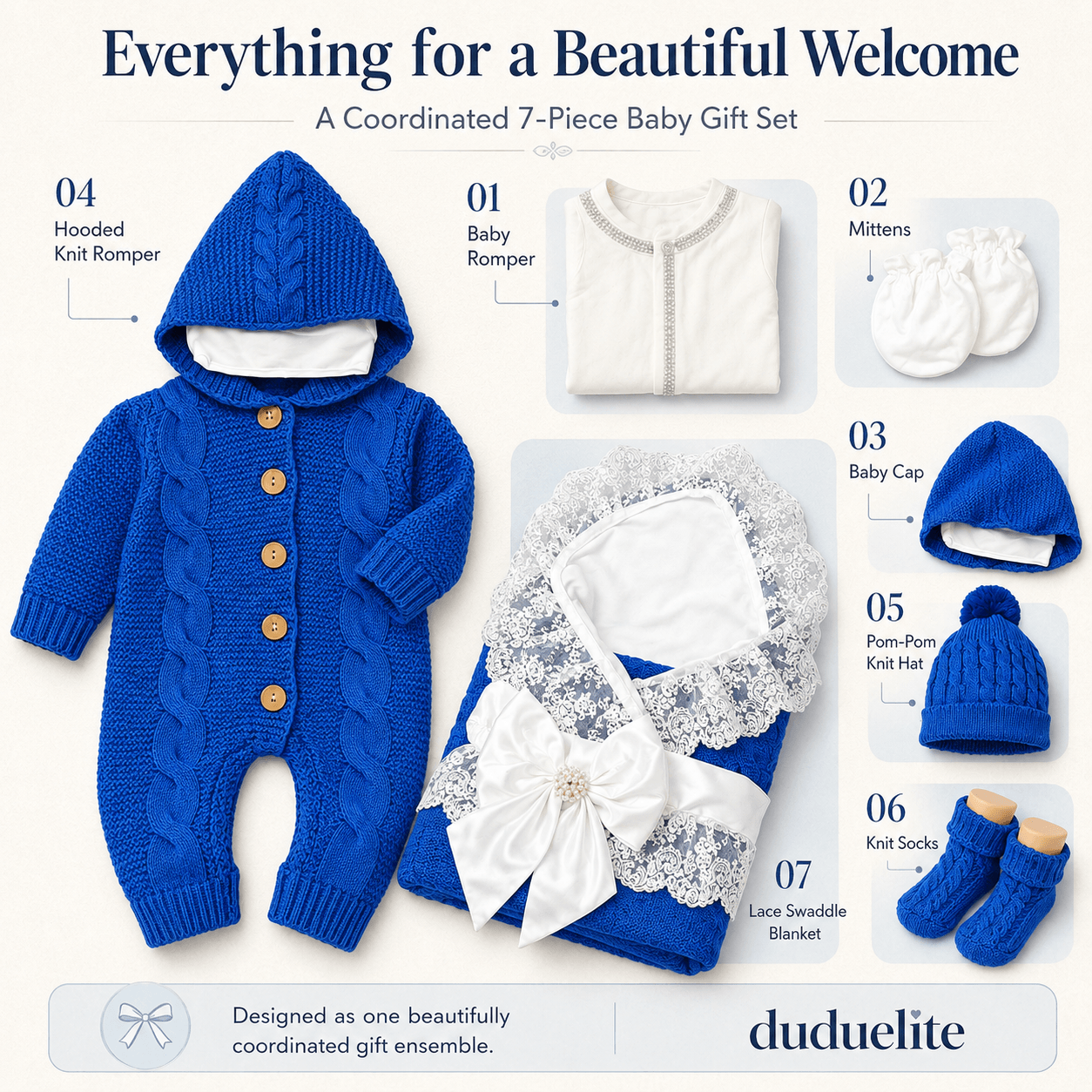 Personalized Newborn Baby Gift Set with Blue Knitted Outfit & Keepsake Box image 3