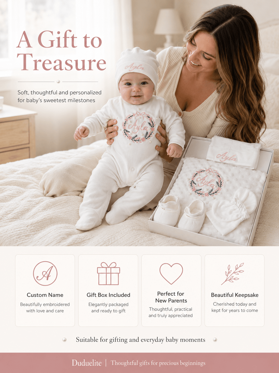 Duduelite personalized newborn baby gift set for baby shower and birthday gifting