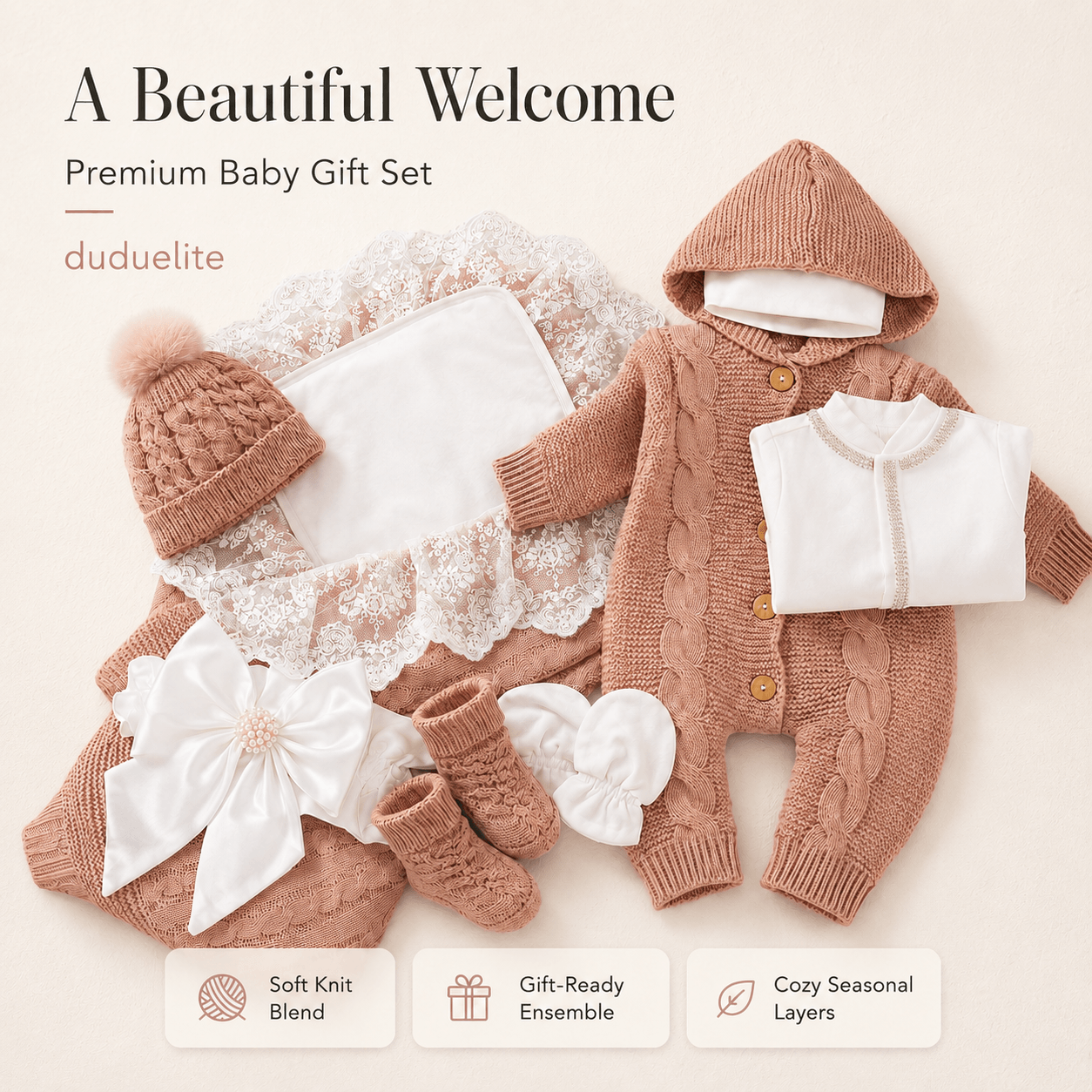 Personalized Newborn Baby Gift Set with Knitted Outfit &#038; Keepsake Box