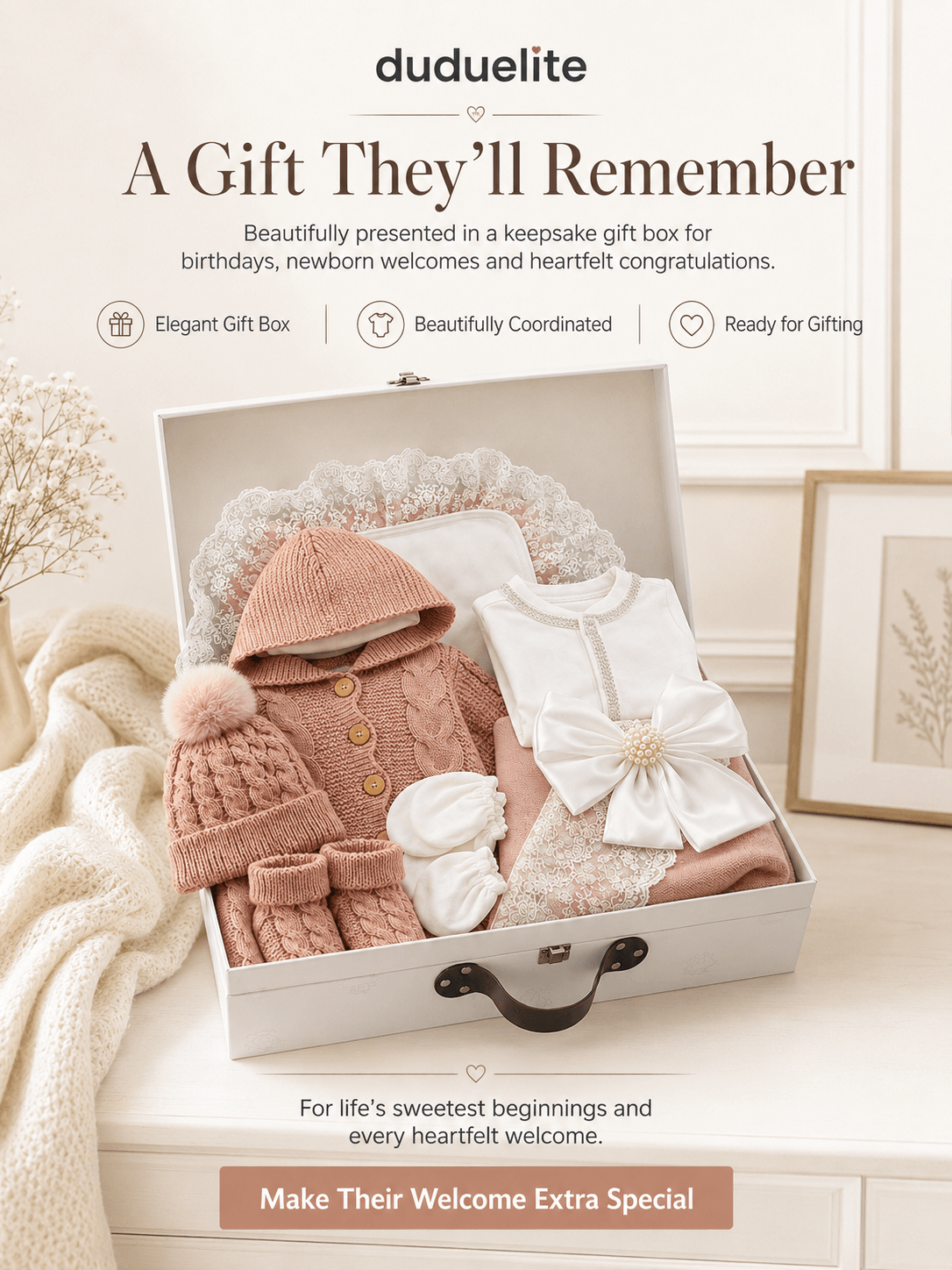 Personalized Newborn Baby Gift Set with Knitted Outfit & Keepsake Box image 6
